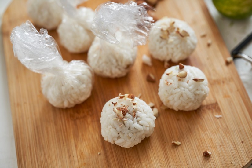 Almond and apricot rice balls