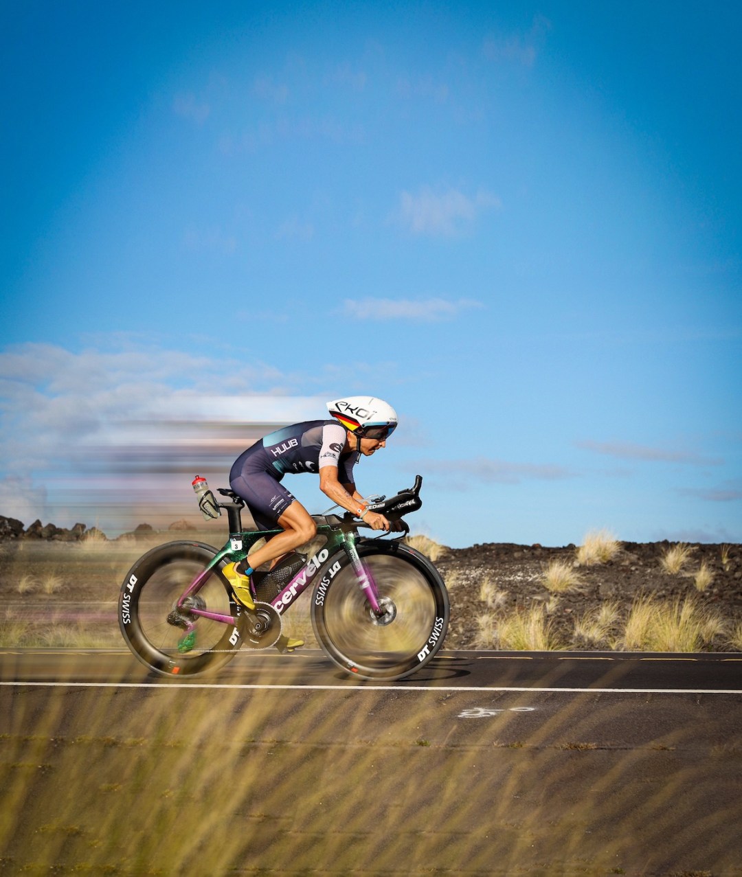 Anne Haug competes on the bike during the 2022 Ironman World Championship in Kailua Kona, Hawaii.