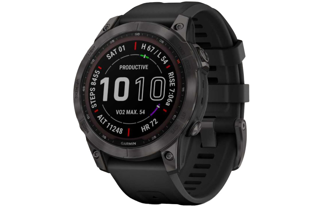 GARMIN WATCH FENIX 7 SAPPHIRE SOLAR CARBON GRAY DLC TITANIUM on a white background