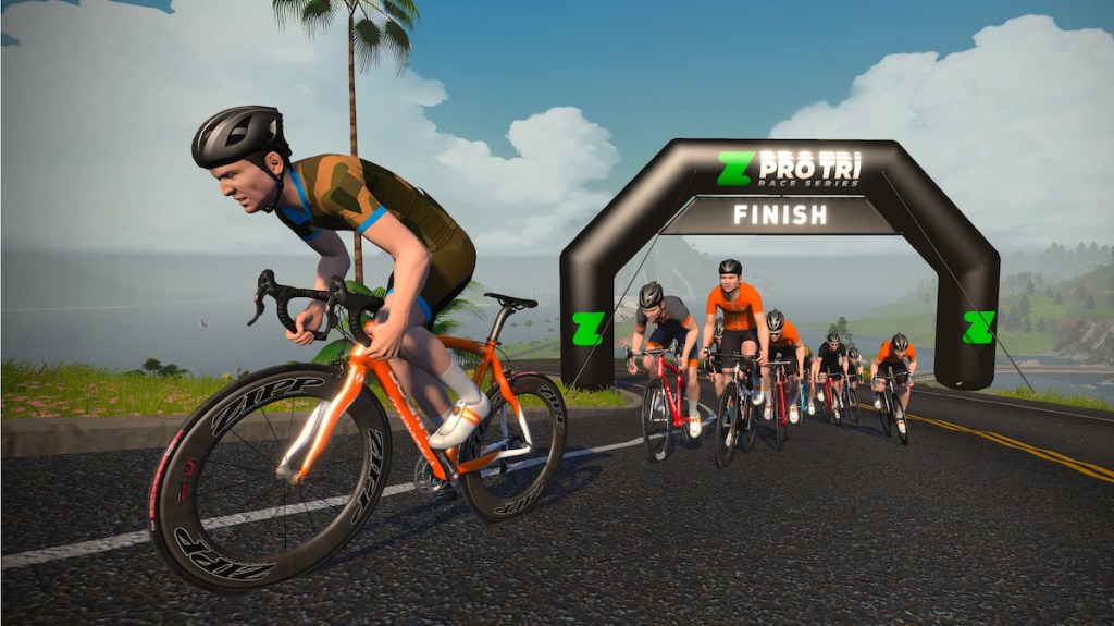 Racing triathlon on Zwift