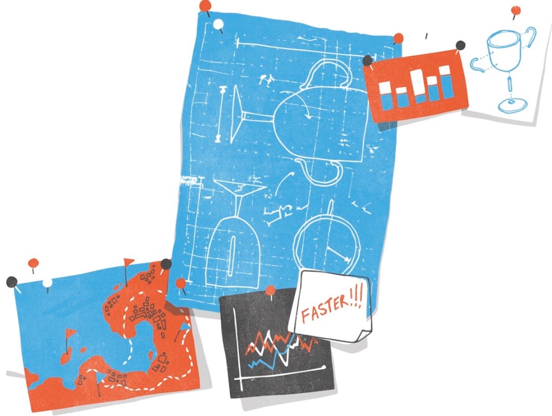 Illustration of blueprint plans of race success