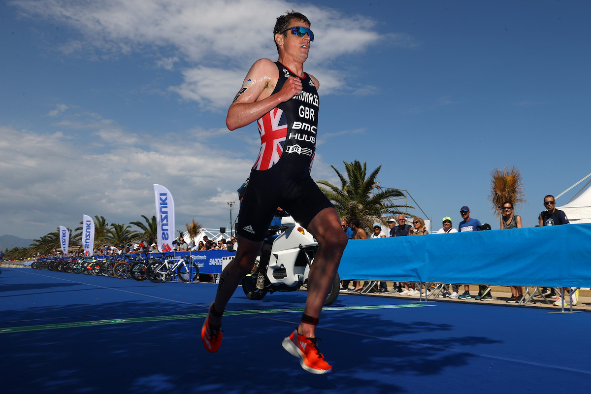 GB triathlete Jonathan Brownlee on the run leg of the 2023 WTCS Cagliari race