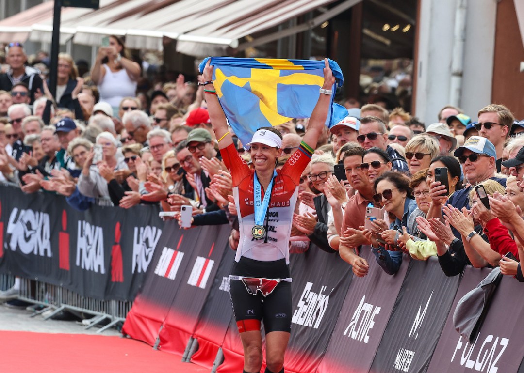 Lisa Norden of Sweden wins the women's race at Ironman Kalmar on August 19, 2023 in Kalmar, Sweden