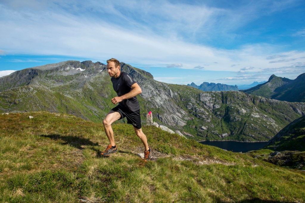 Halvor Johannes Langhoff testing the course for the test race of Lofoten Triathlon on August 27, 2015 in Svolvar, Norway