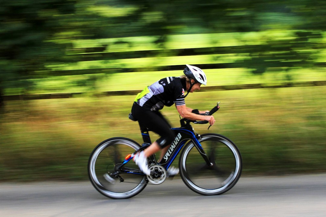 Peggy Crome training for triathlon in a local TT in 2017