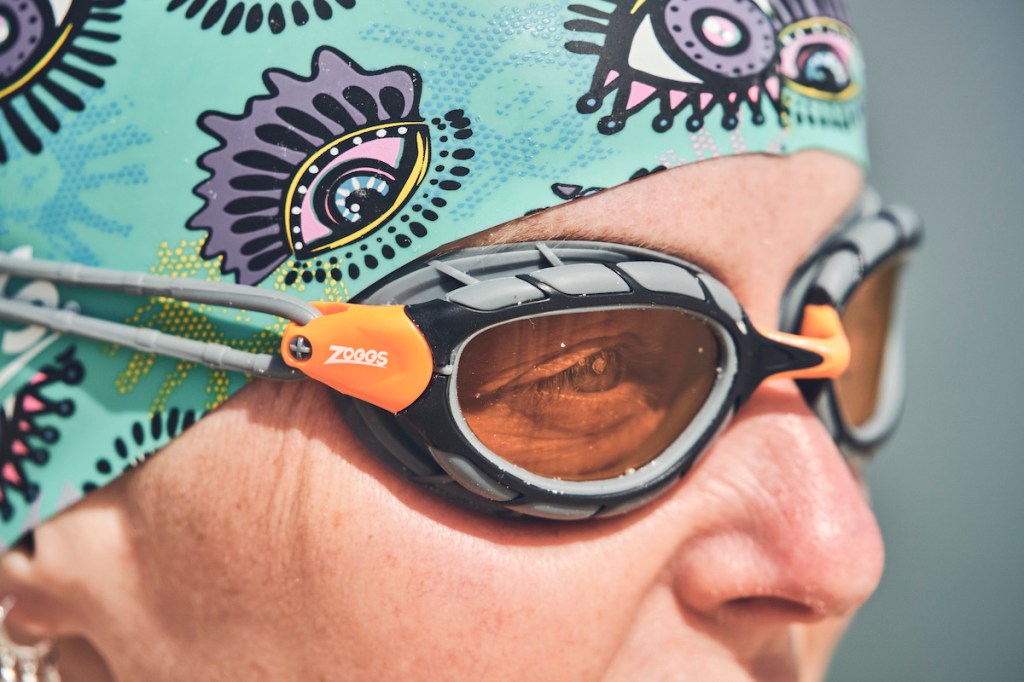 Close up of woman wearing the Zoggs Predator Polarized Ultra goggles
