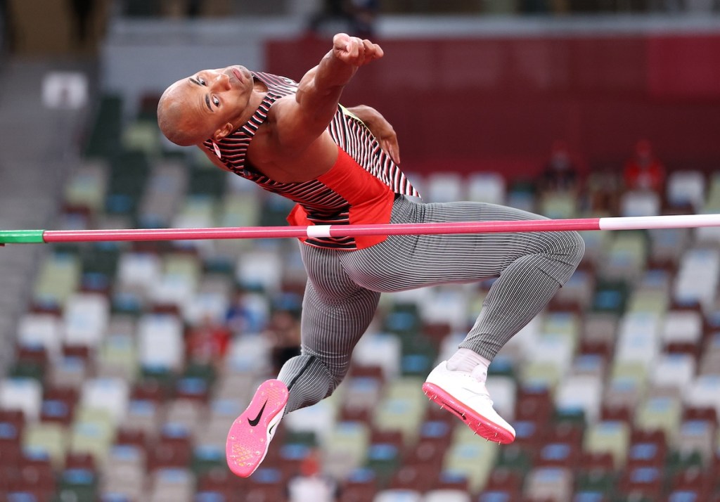 Canada's Damian Warner competes in the men's decathlon high jump at the 2020 Tokyo Olympic Games