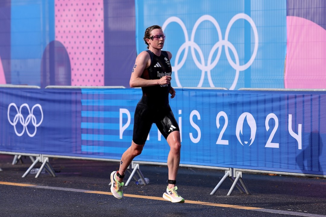 Georgia Taylor-Brown of Team Great Britain competes during Women's Individual Triathlon on day five of the Olympic Games Paris 2024 at Pont Alexandre III on July 31, 2024 in Paris, France.