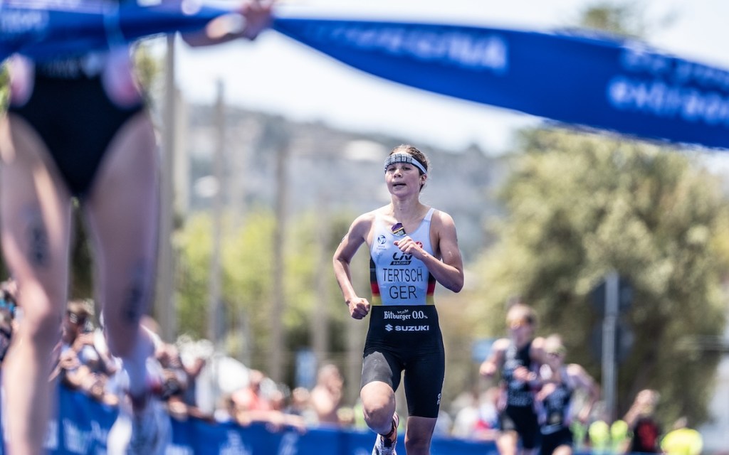 German triathlete Lisa Tertsch runs in for silver at the 2024 Cagliari WTCS