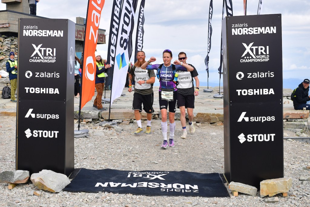 Laura Zimmermann of Germany finishes 1st place women at the Zalaris Norseman 2024 Triathlon on August 3rd, 2024, in Eidfjord, Norway.