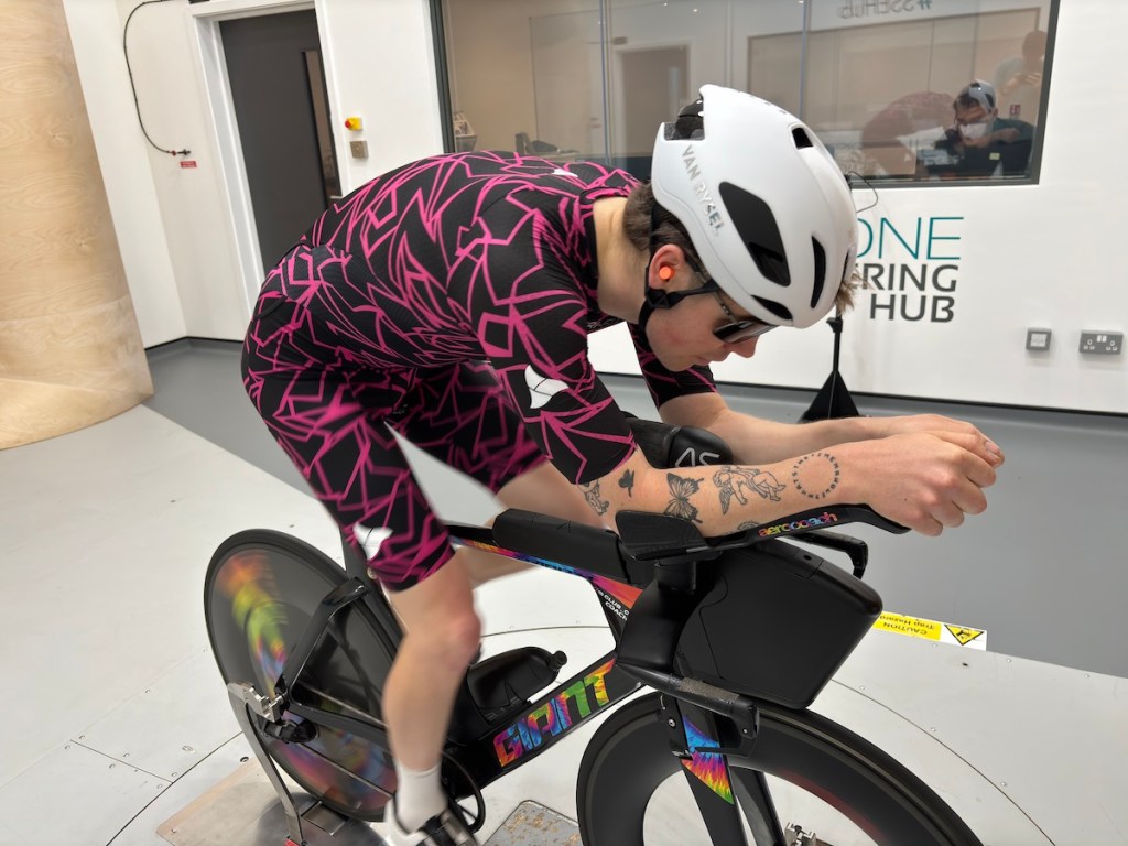 Tri-Fit Geo Lightening tri-suit in a wind tunnel