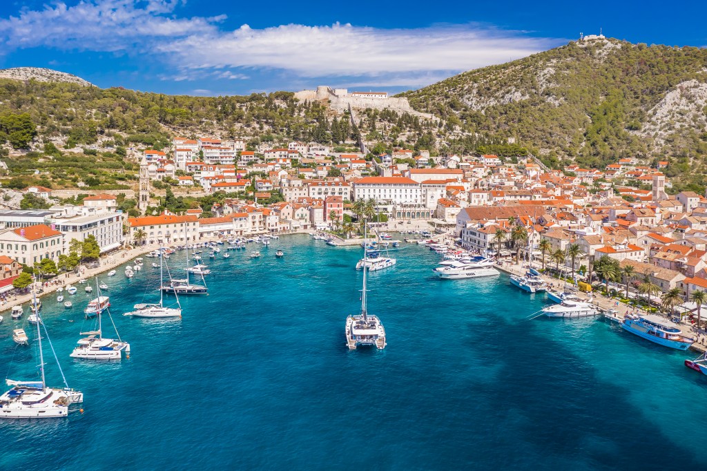 Coastal town with buildings and boats