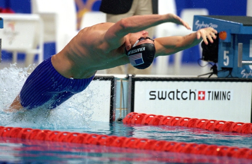 Lenny Krayzelburg starts in the men's 200m backstroke final at the Sydney Olympic Games, 2000