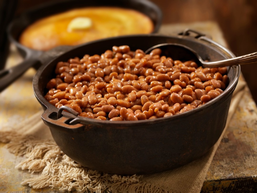 Baked Beans in a Cast Iron Bean Pot with Corn Bread