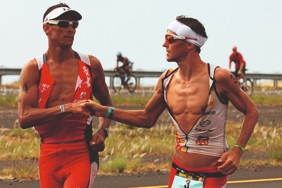 Australia’s Chris ‘Macca’ McCormack and German Andreas Raelert race the 2010 Kona Ironman