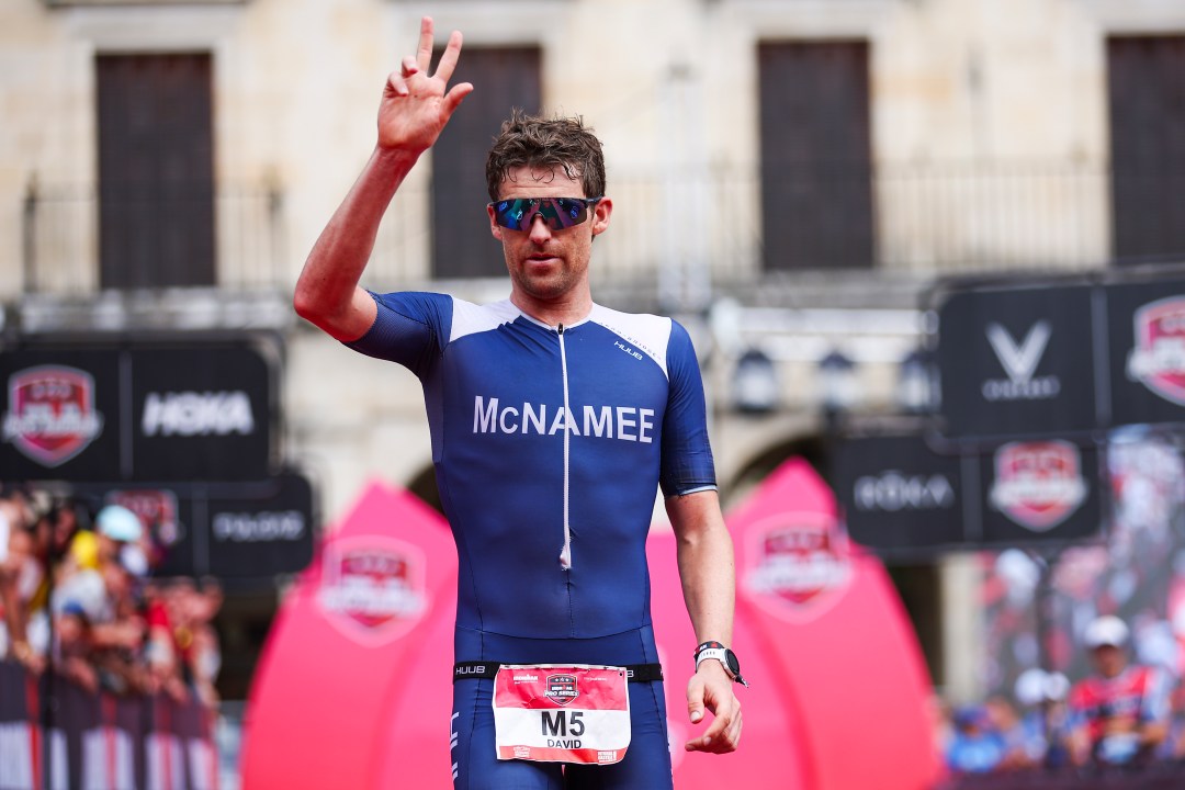 David Mcnamee of Great Britain finishes 2nd at IRONMAN Vitoria on July 14, 2024 in Vitoria-Gasteiz, Spain. (Photo by Eric Alonso/Getty Images for Ironman)