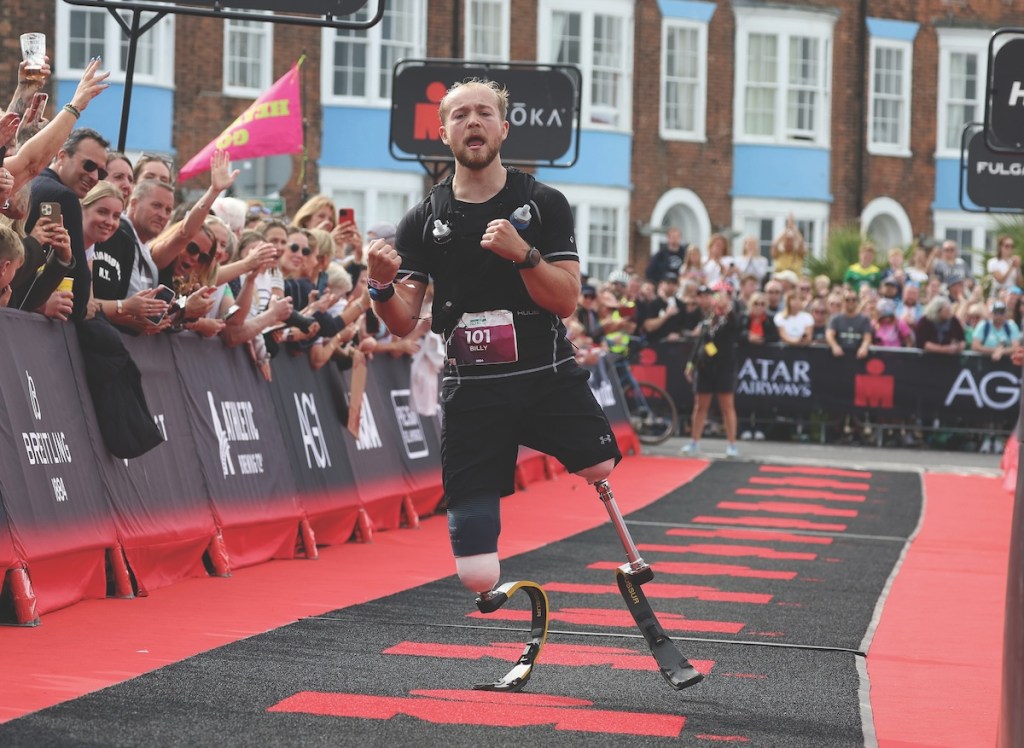 Billy Monger of Britain finishes Ironman 70.3 Weymouth on September 15, 2024 in Weymouth, England.